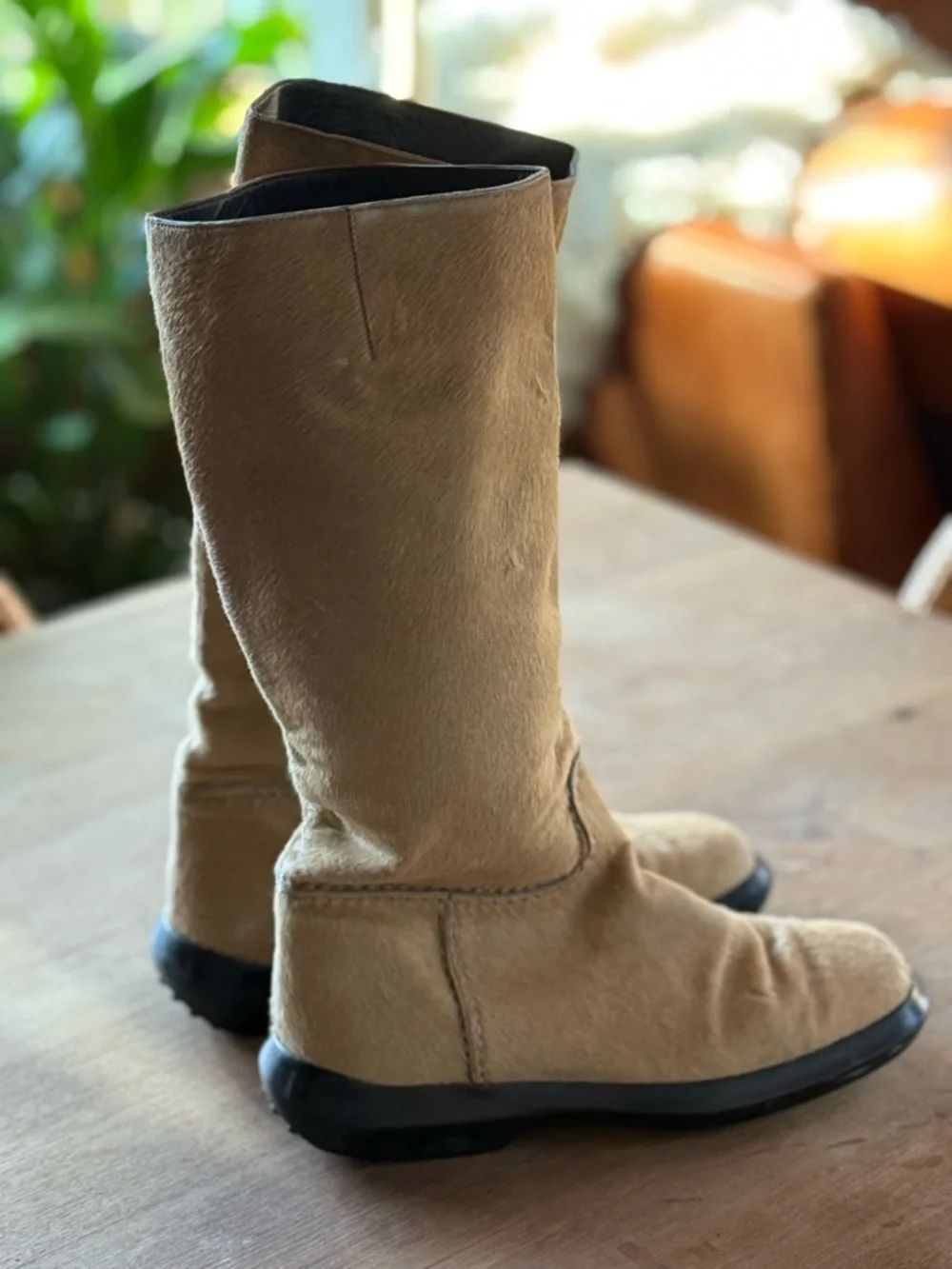 Tod’s Tan Pony Hair Knee Boots - Picture 2 of 11